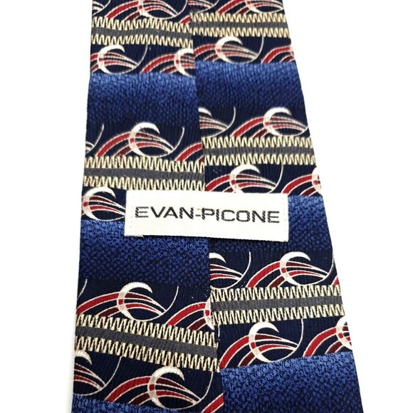 Evan Picone Mens Dress Tie Suit 100% Silk Shirt Accessory Designer Red  Blue - Picture 6 of 6